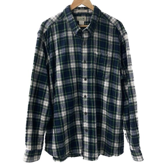 L.L. Bean Blue Green Gray Scotch Plaid Flannel Shirt Size XL Reg - Picture 7 of 7